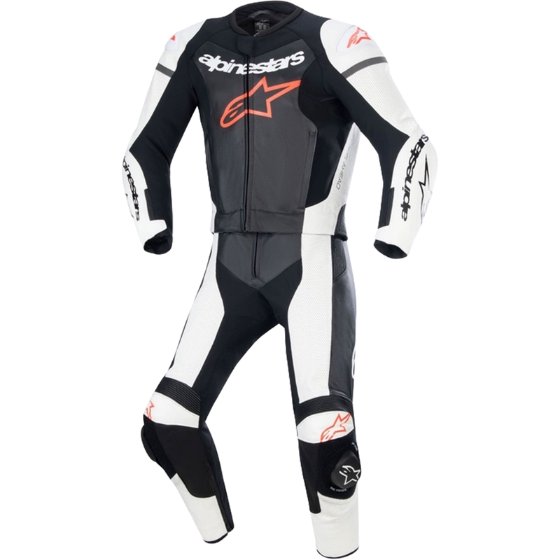 Alpinestars GP Force Lurv valkoinen-musta-fluo-punainen nahkainen kaksiosainen haalari.
