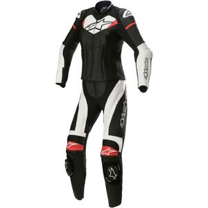 Alpinestars STELLA GP PLUS 2 Naisten kaksiosainen nahkainen moottoripyöräilyhaalari musta, valkoinen ja punainen.
