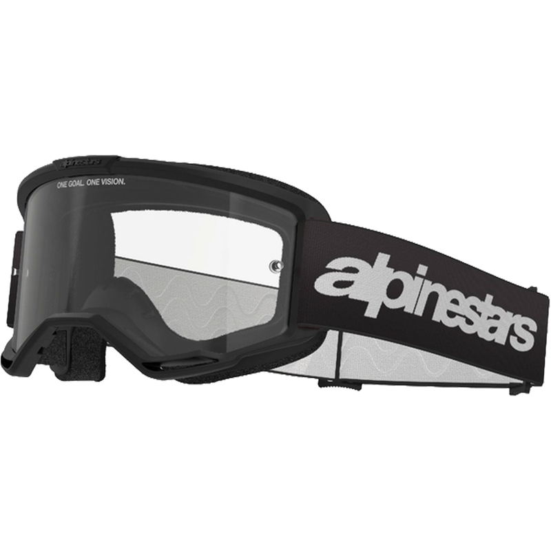 Alpinestars Vision 3 Wordmark motocrosslasit mustat kirkkaalla pleksillä.