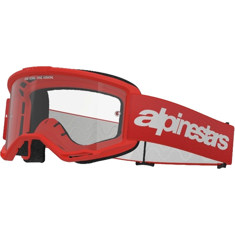 Alpinestars Vision 3 Wordmark punaiset motocross-lasit kirkkaalla pleksillä.