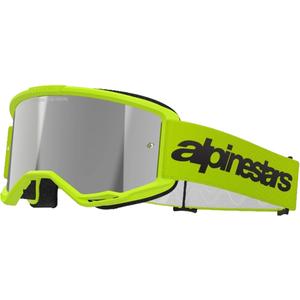 Alpinestars Vision 3 Wordmark fluo-keltaiset motocrosslasit hopeisella radial-linssillä varustettuna