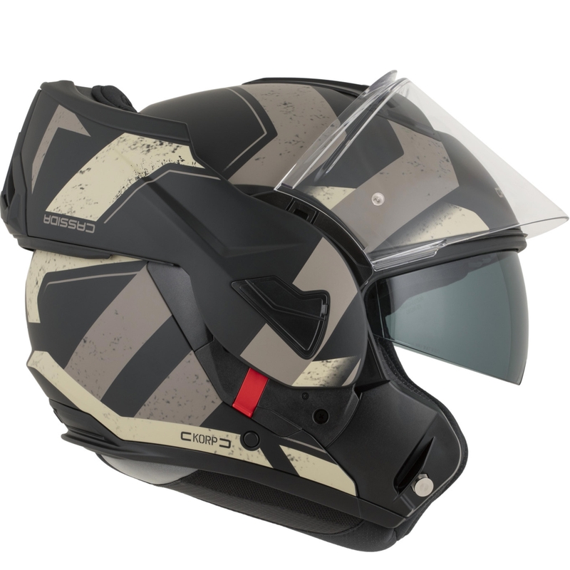 Cassida MultiFlip Korp avattava moottoripyöräkypärä mattamusta-hiekka-khaki