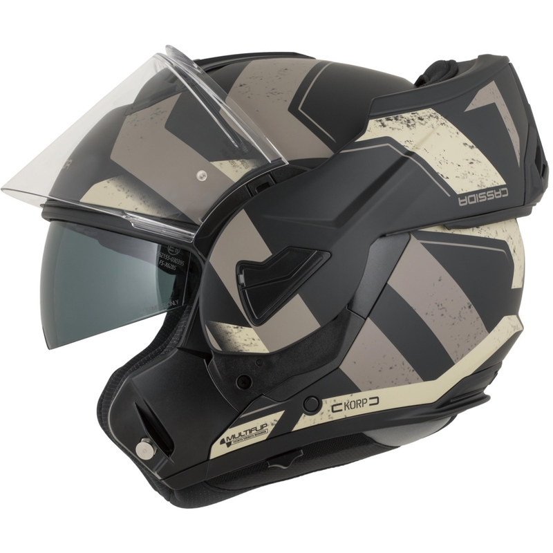 Cassida MultiFlip Korp avattava moottoripyöräkypärä mattamusta-hiekka-khaki