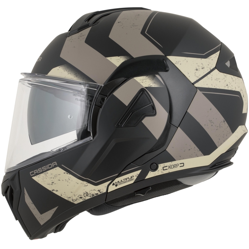 Cassida MultiFlip Korp avattava moottoripyöräkypärä mattamusta-hiekka-khaki