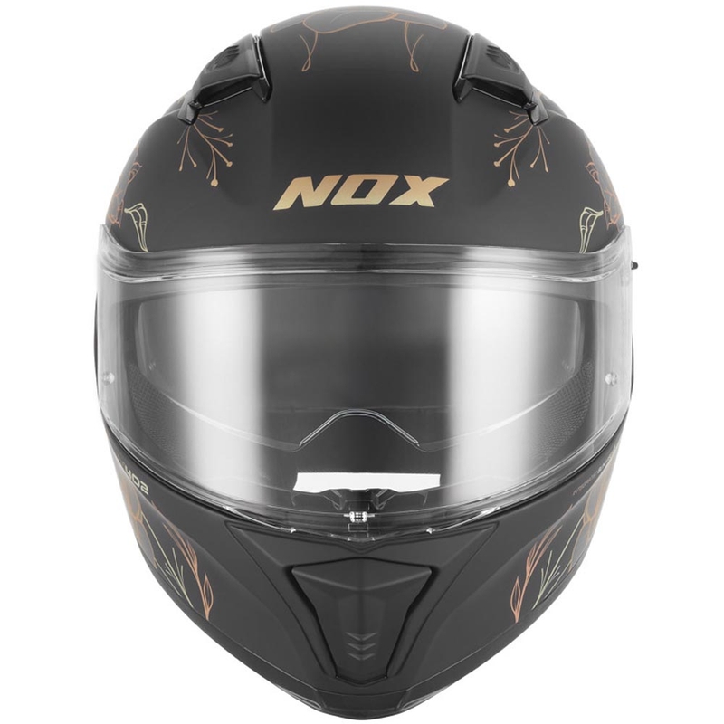 Kokokasvoinen moottoripyöräkypärä NOX N402 Spring mattamusta-kultainen