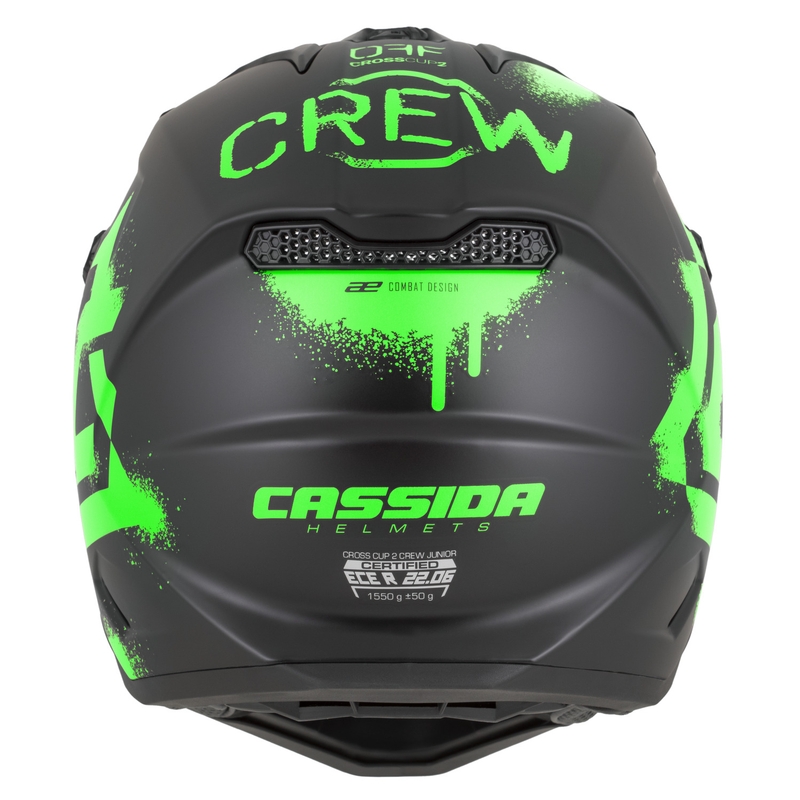 Lasten motocrossikypärä Cassida Cross Cup 2 Crew Junior mattamusta-fluovihreä