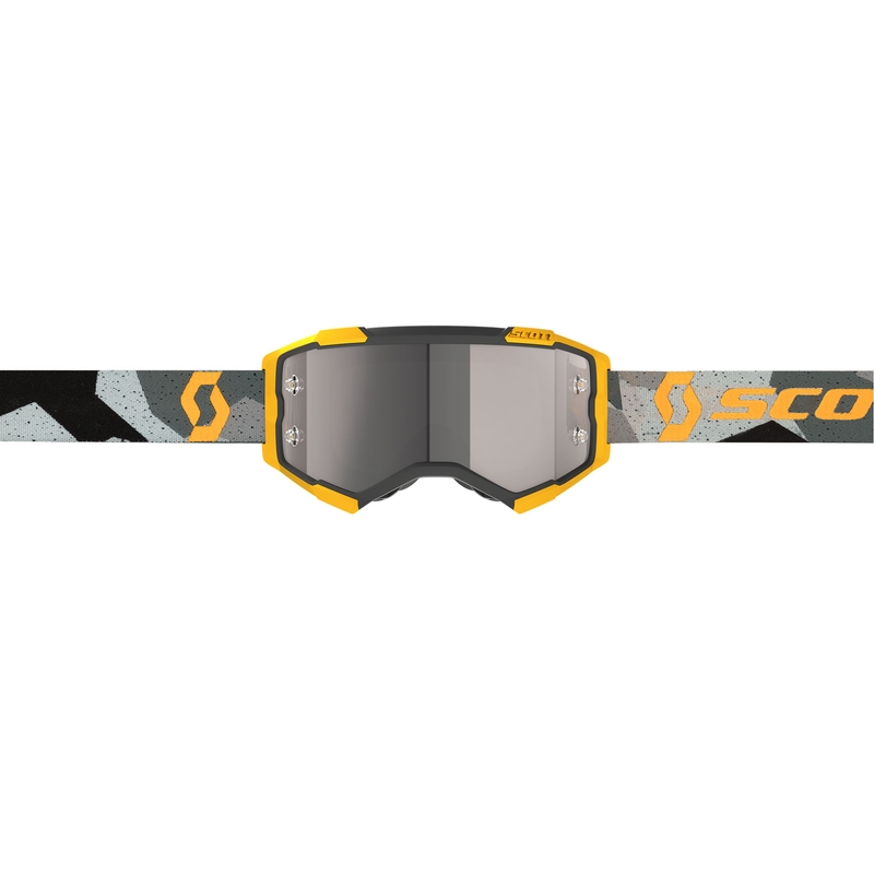 SCOTT Fury CH camo harmaankeltaiset motocrossilasit hopeisella peilipleksilasilla