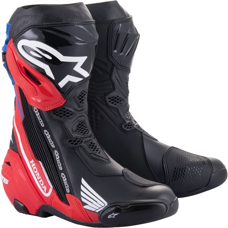 Alpinestars Supertech R Honda Musta-Punainen Fluo-Sininen-Valkoinen Moottoripyöräilykengät