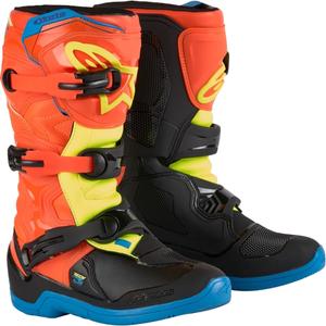 Alpinestars Tech 3S Youth oranssi-fluo-sininen-fluokeltainen-musta lasten moottoripyöräsaappaat