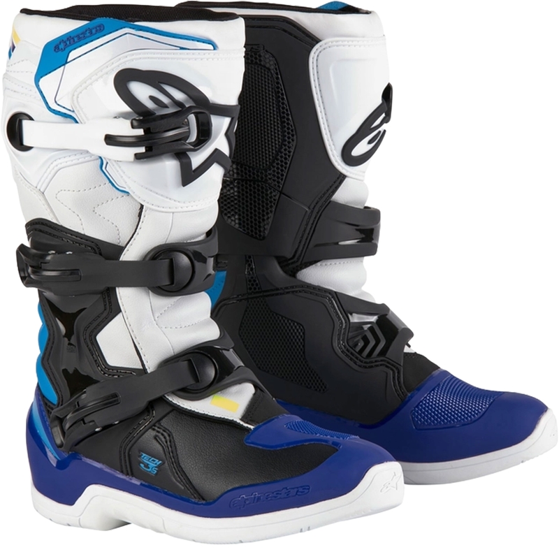 Alpinestars Tech 3S Nuorten valko-musta-siniset moottoripyöräsaappaat lapsille