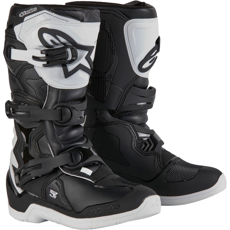 Alpinestars Tech 3S Nuorten valkoiset ja mustat moottoripyöräsaappaat lapsille