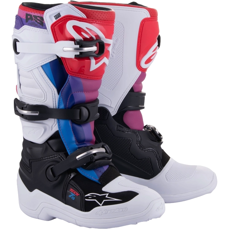 Alpinestars Tech 7 S lasten motocross-saappaat valkoinen-musta-punainen-sininen-violetti