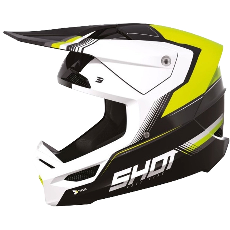 Lasten motocross kypärä Shot Race Tracer valkoinen-musta-fluo keltainen alennusmyynti