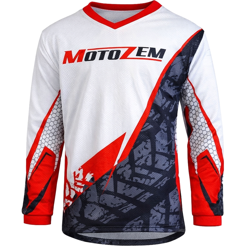 Lasten motocross-paita MotoZem Ground MX valkoinen-musta-punainen