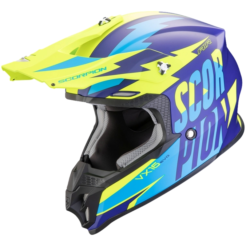 Motocross kypärä Scorpion VX-16 EVO AIR Slanter matta sininen-fluo keltainen alennusmyynti