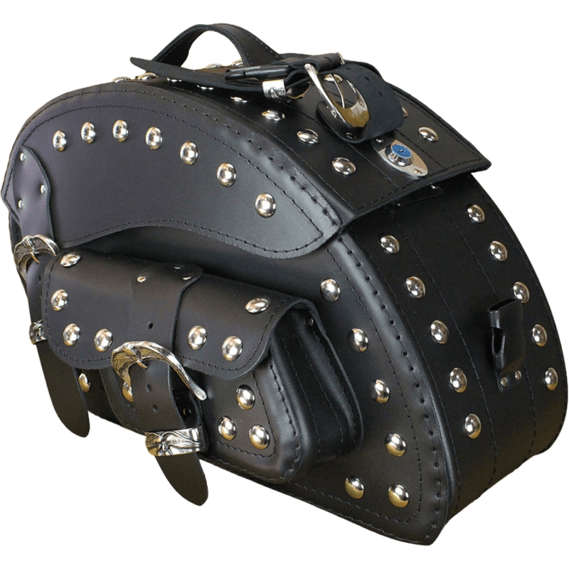 Nahkaiset moottoripyörän satulalaukut niiteillä RSA S162B musta