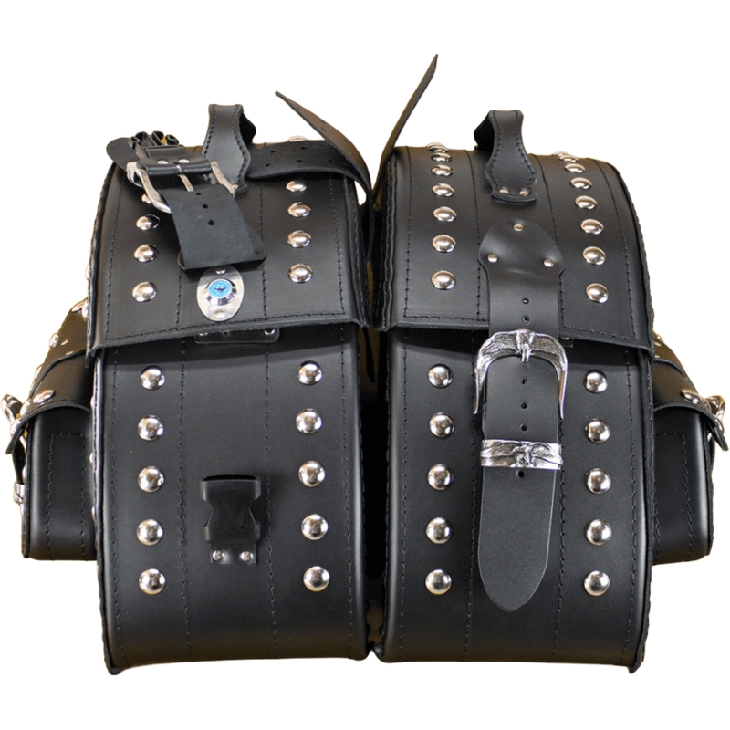 Nahkaiset moottoripyörän satulalaukut niiteillä RSA S162B musta