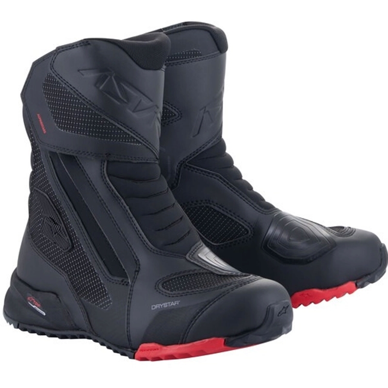 Alpinestars RT-7 DRYSTAR mustat ja punaiset moottoripyöräsaappaat