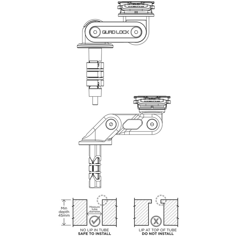 Quad Lock® ohjauspylvään kiinnike musta