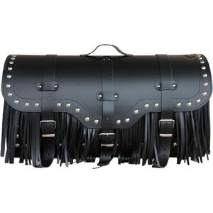 Nahkainen moottoripyörälaukku lukolla, niiteillä ja hapsuilla RSA K165 musta