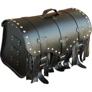 Nahkainen moottoripyörälaukku lukolla, niiteillä ja hapsuilla RSA K155 musta