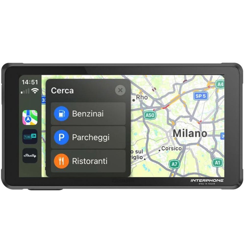 Moottoripyörän puhelimen peilinäyttö suojalasilla Interphone RideSync musta