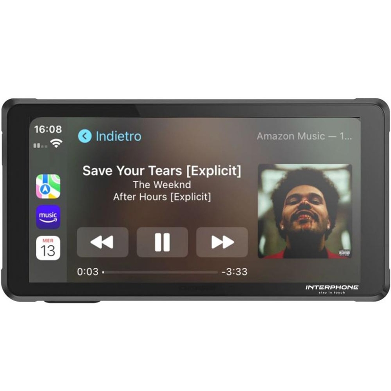 Moottoripyörän puhelimen peilinäyttö suojalasilla Interphone RideSync musta