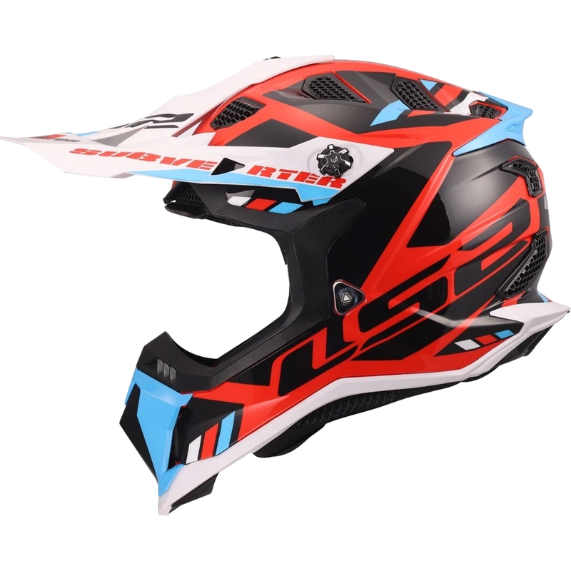 Motocrosskypärä LS2 MX700 Subverter Evo II Stomp kiiltävä valkoinen-sini-punainen