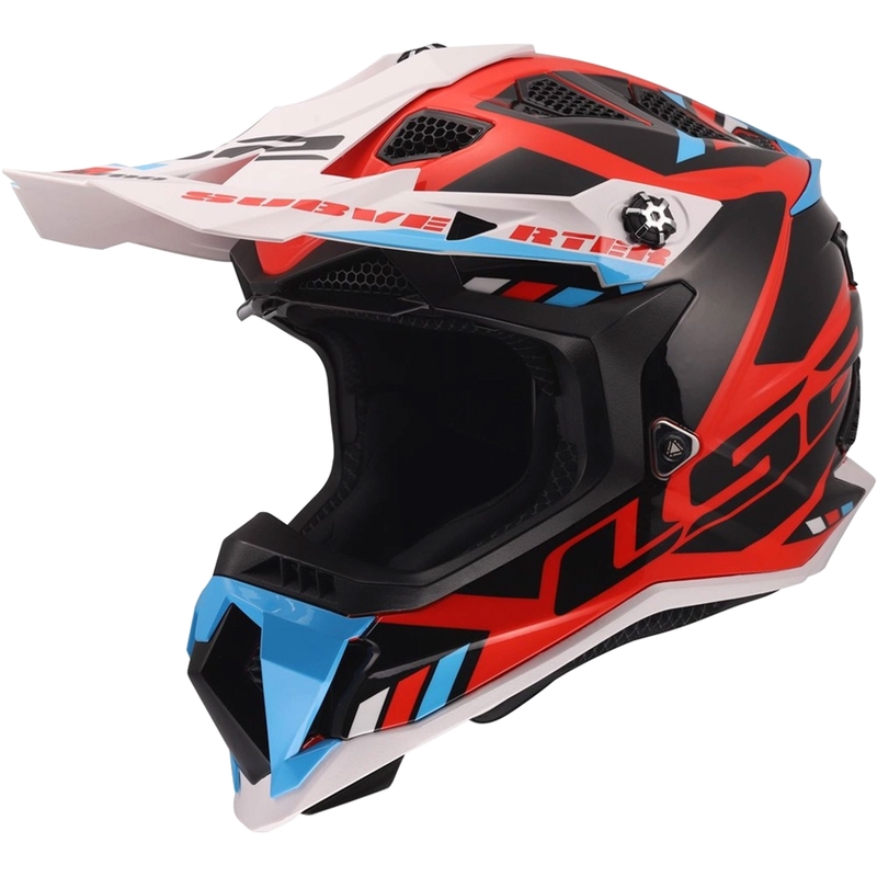 Motocrosskypärä LS2 MX700 Subverter Evo II Stomp kiiltävä valkoinen-sini-punainen