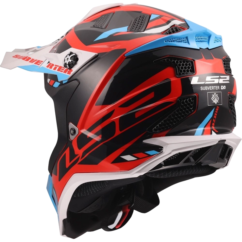 Motocrosskypärä LS2 MX700 Subverter Evo II Stomp kiiltävä valkoinen-sini-punainen