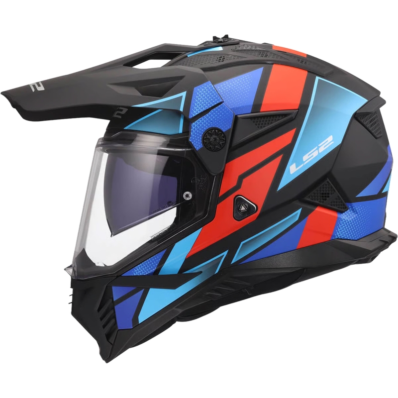 Enduro-moottoripyöräkypärä LS2 MX702 Pioneer II Block mattamusta-punainen-sininen