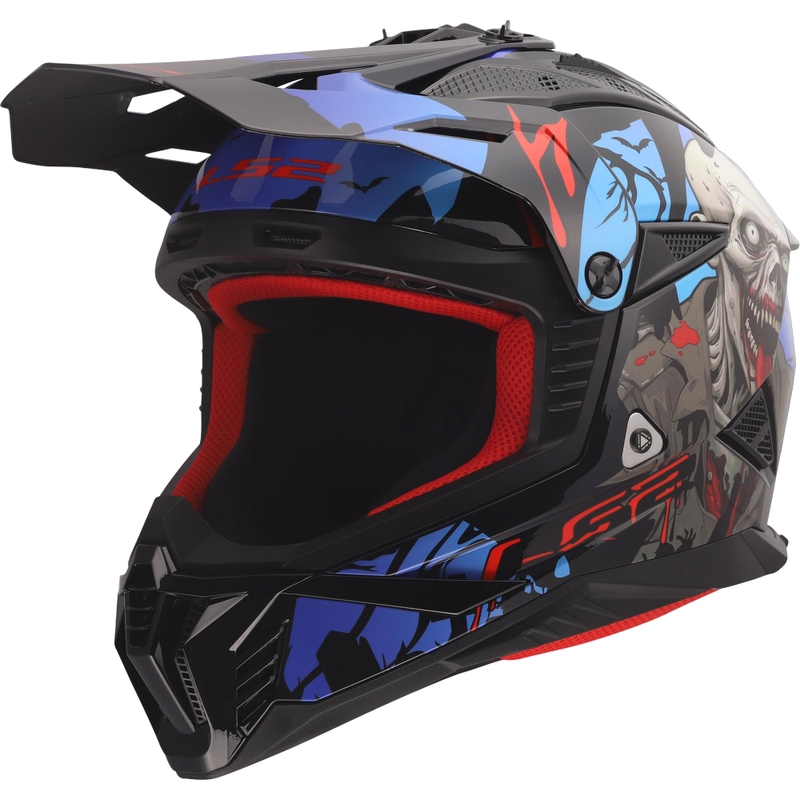 Motocrosskypärä LS2 MX708 Fast II Zombie II kiiltävä musta-puna-sininen