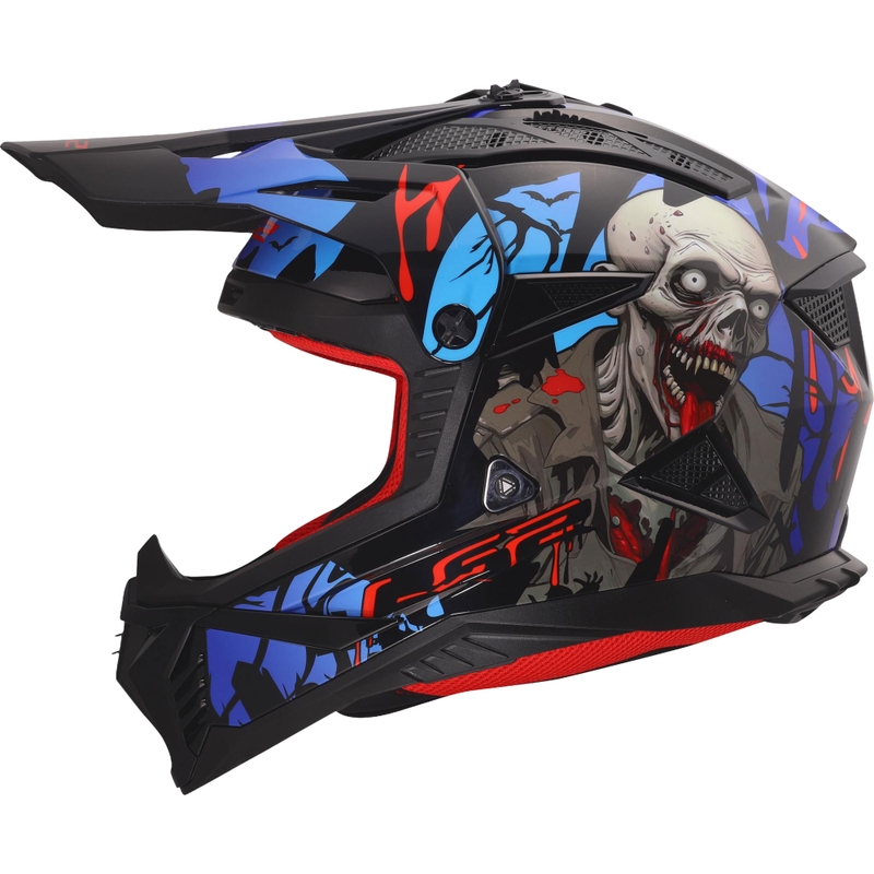 Motocrosskypärä LS2 MX708 Fast II Zombie II kiiltävä musta-puna-sininen