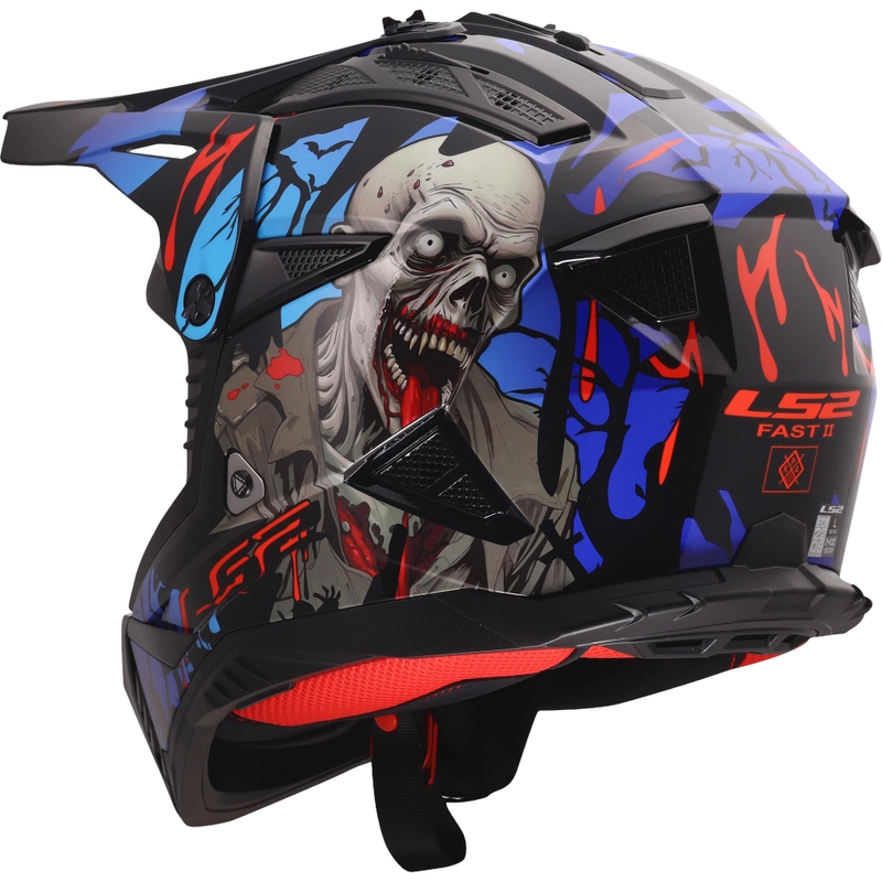 Motocrosskypärä LS2 MX708 Fast II Zombie II kiiltävä musta-puna-sininen