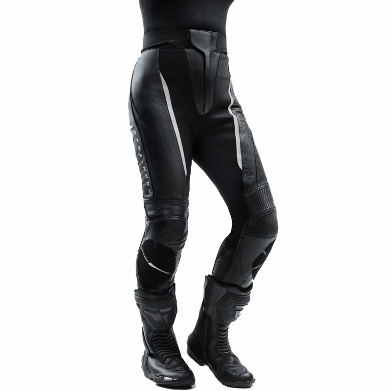 Naisten nahkaiset moottoripyörähousut Rebelhorn Diva musta-valkoinen