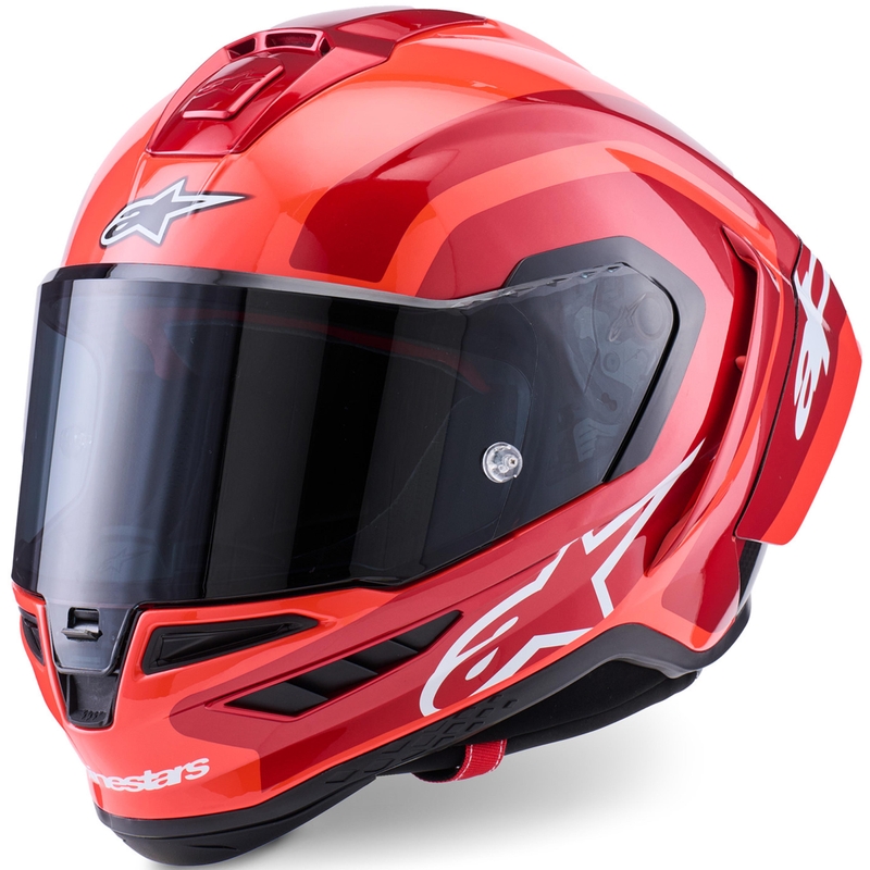 Alpinestars Supertech R10 Arius -moottoripyörän täysikypärä, fluoresoiva punainen-punainen-musta-valkoinen