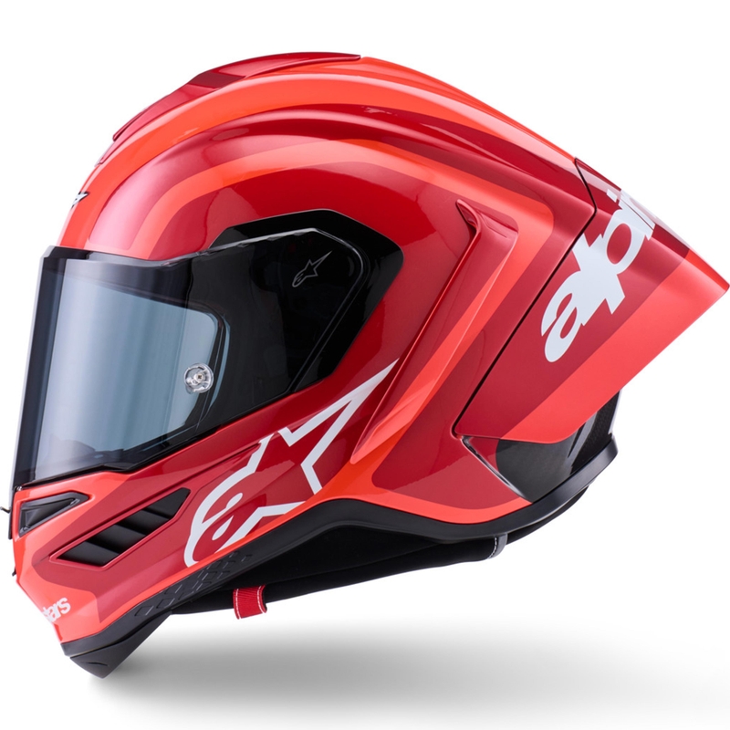 Alpinestars Supertech R10 Arius -moottoripyörän täysikypärä, fluoresoiva punainen-punainen-musta-valkoinen