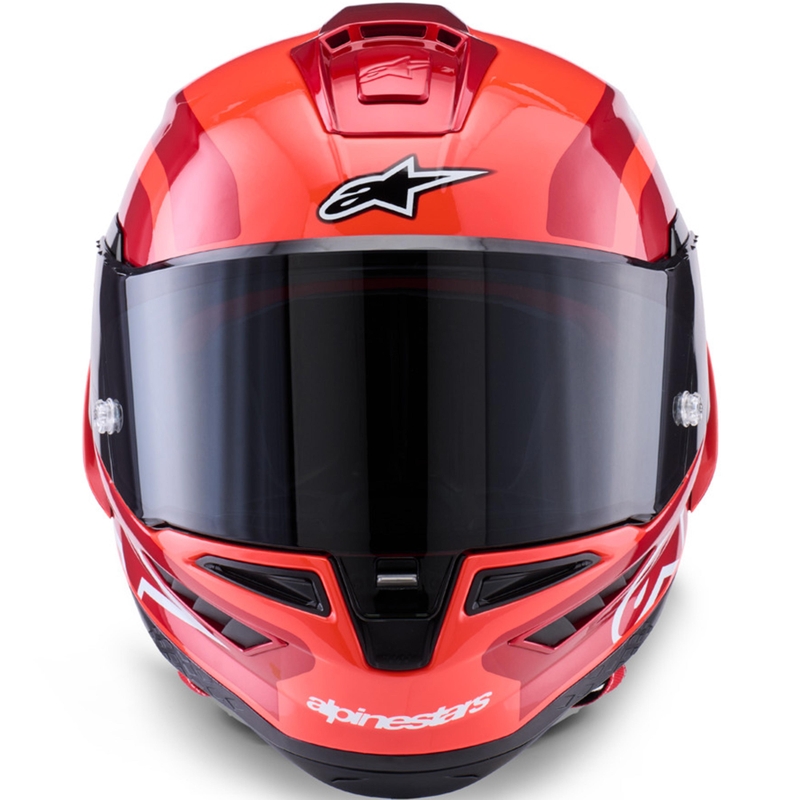 Alpinestars Supertech R10 Arius -moottoripyörän täysikypärä, fluoresoiva punainen-punainen-musta-valkoinen
