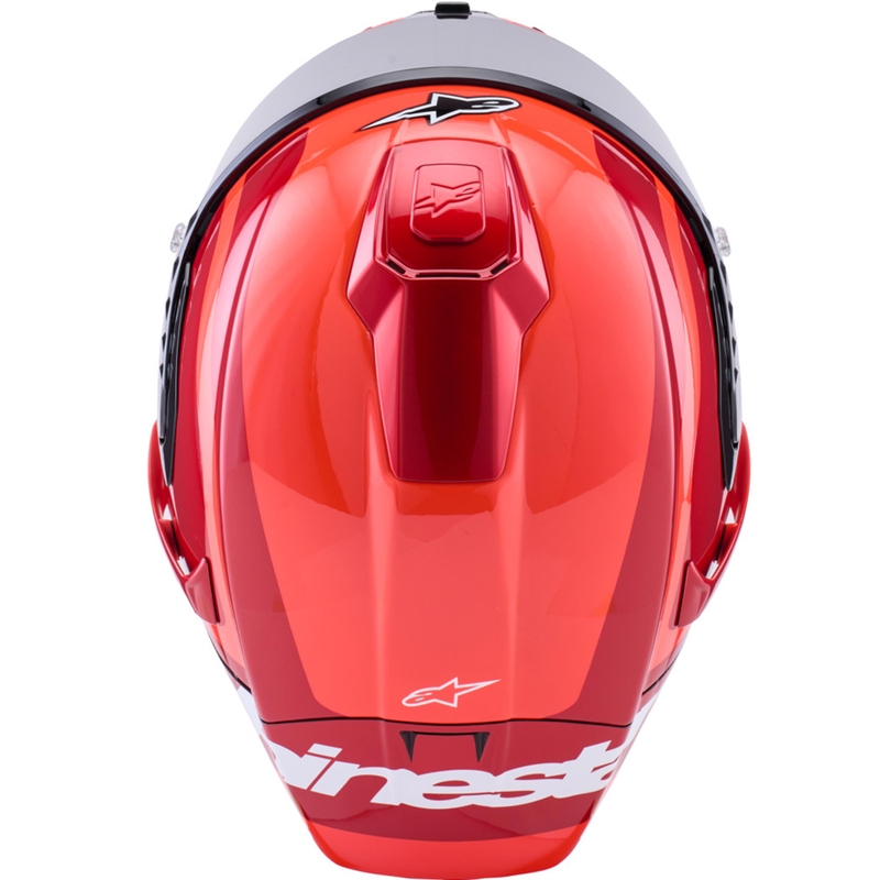 Alpinestars Supertech R10 Arius -moottoripyörän täysikypärä, fluoresoiva punainen-punainen-musta-valkoinen