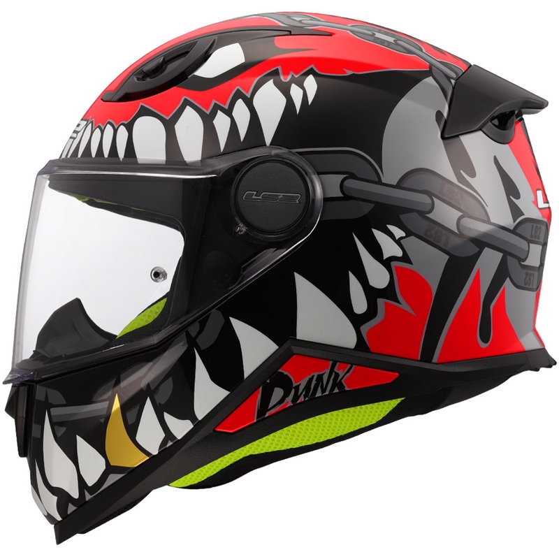 Lasten täysikokoinen moottoripyöräkypärä LS2 FF812 Punk kiiltävä harmaanpunainen