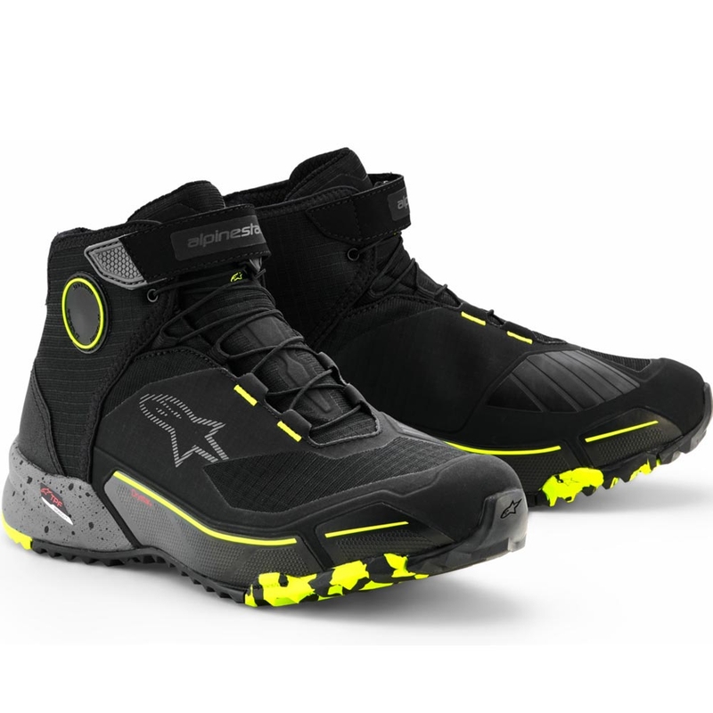 Alpinestars CR-X Drystar -moottoripyöräsaappaat musta-tummanharmaa-fluonkeltainen