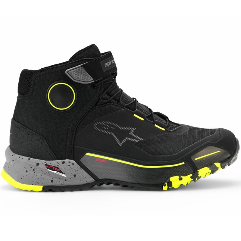 Alpinestars CR-X Drystar -moottoripyöräsaappaat musta-tummanharmaa-fluonkeltainen