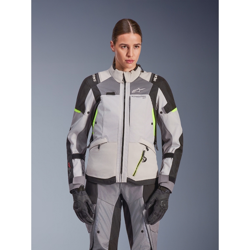 Alpinestars Stella Andes V4 Drystar Naisten Moottoripyörä Takki Tummanharmaa-Vaaleanharmaa-Musta-Fluo Keltainen