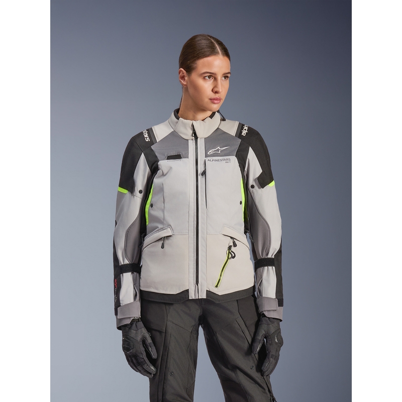 Alpinestars Stella Andes V4 Drystar Naisten Moottoripyörä Takki Tummanharmaa-Vaaleanharmaa-Musta-Fluo Keltainen