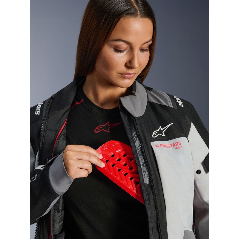 Alpinestars Stella Andes V4 Drystar Naisten Moottoripyörä Takki Tummanharmaa-Vaaleanharmaa-Musta-Punainen