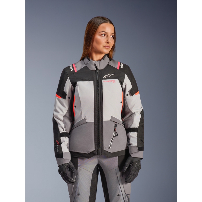 Alpinestars Stella Andes V4 Drystar Naisten Moottoripyörä Takki Tummanharmaa-Vaaleanharmaa-Musta-Punainen