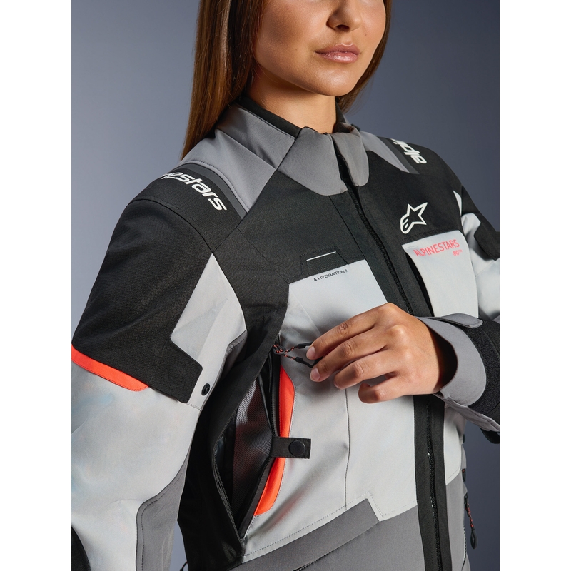 Alpinestars Stella Andes V4 Drystar Naisten Moottoripyörä Takki Tummanharmaa-Vaaleanharmaa-Musta-Punainen