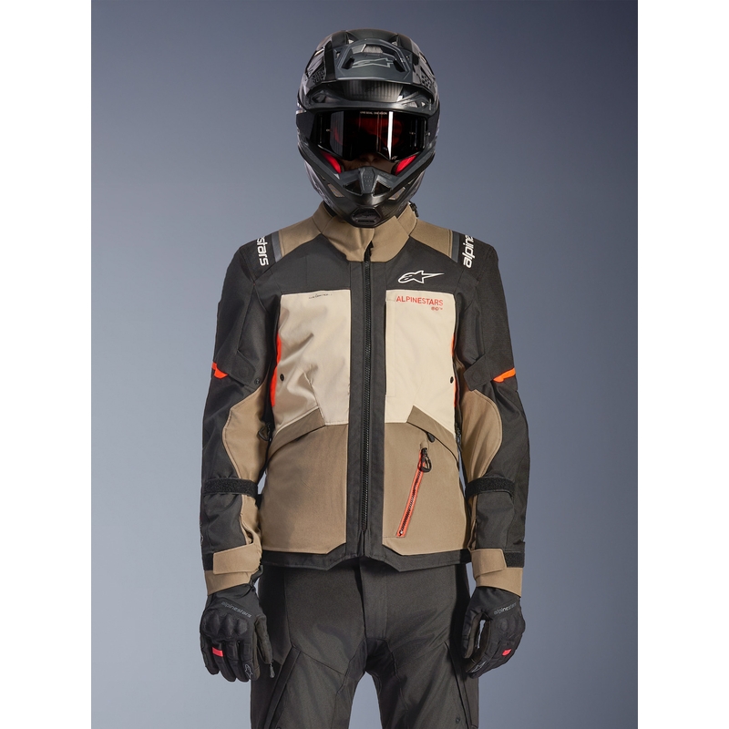 Alpinestars Andes V4 Drystar Moottoripyörä Takki Kermanvärinen-Vaaleanruskea-Musta-Fluo Oranssi