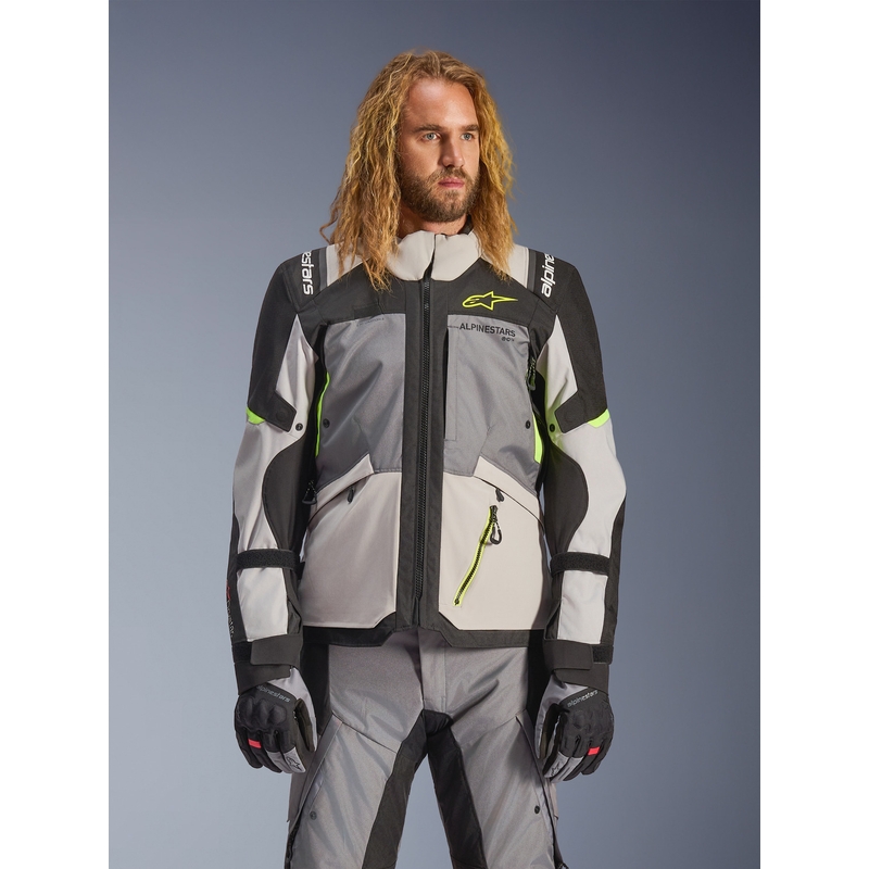 Alpinestars Andes V4 Drystar Moottoripyörä Takki Tummanharmaa-Vaaleanharmaa-Musta-Fluo Keltainen
