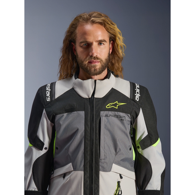 Alpinestars Andes V4 Drystar Moottoripyörä Takki Tummanharmaa-Vaaleanharmaa-Musta-Fluo Keltainen